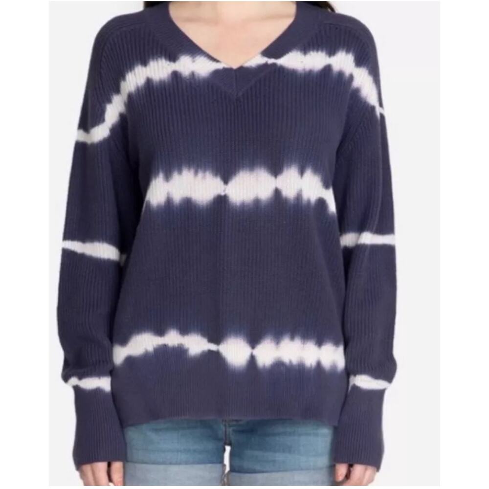 Johnny Was Crewneck Sweater Cotton Blue Tie Dye Long Sleeve